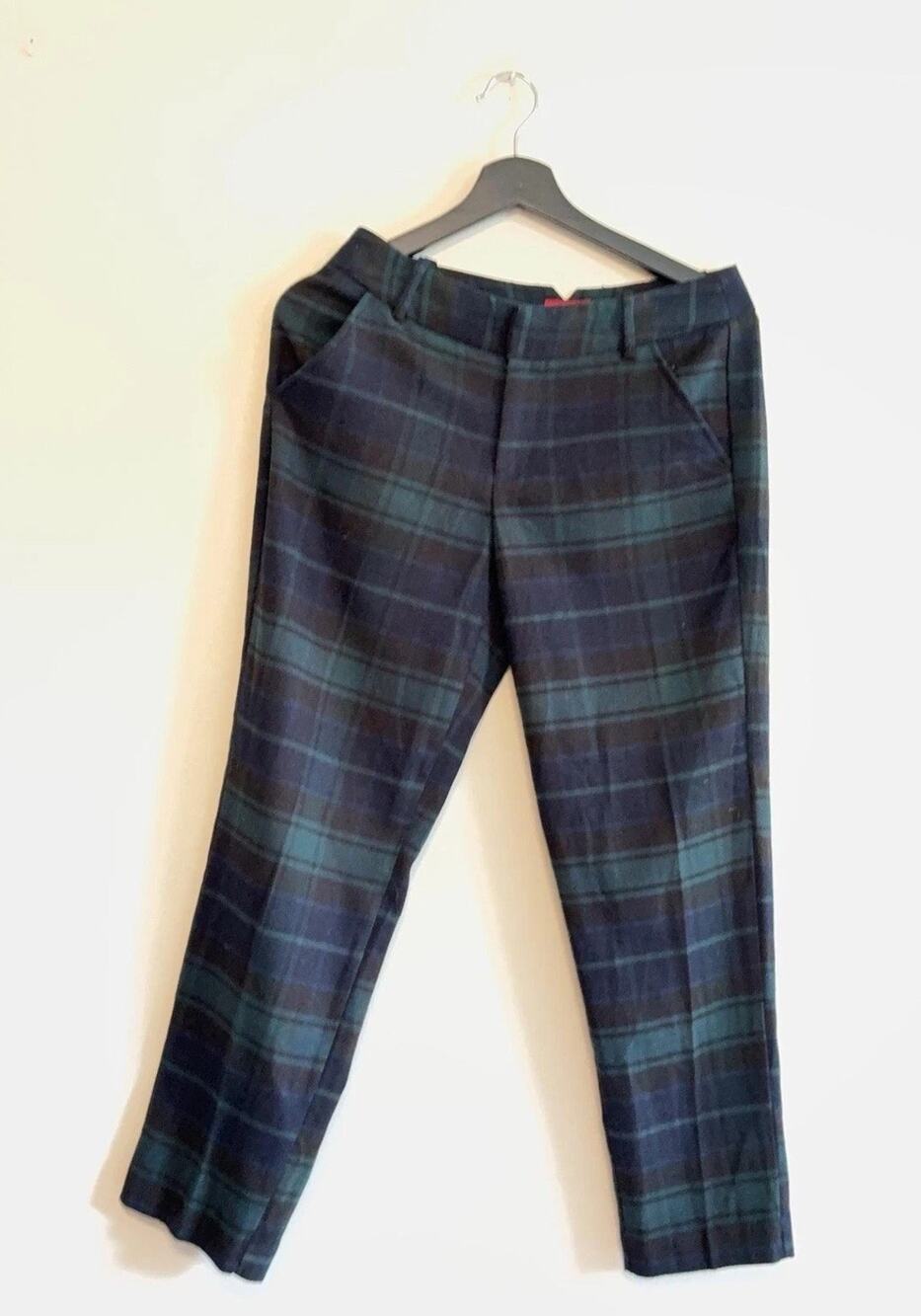 Merona Dress Pants Womens 4 Blue Plaid Flannel Stretch Flat Front Pockets Winter
